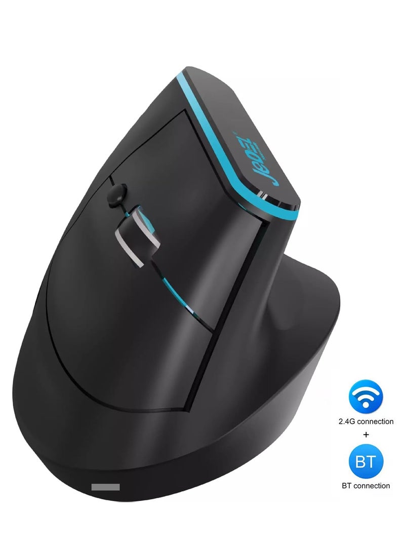 جي ديل ماوس لاسلكي W925P RGB عمودي ثنائي الوضع بلوتوث / 2.4 جيجا هرتز - بطارية قابلة للشحن مع زر تشغيل/إيقاف - دقة قابلة للتعديل حتى 4800 نقطة في البوصة - إضاءة RGB - متوافق مع ماك وويندوز | أسود - Image 1